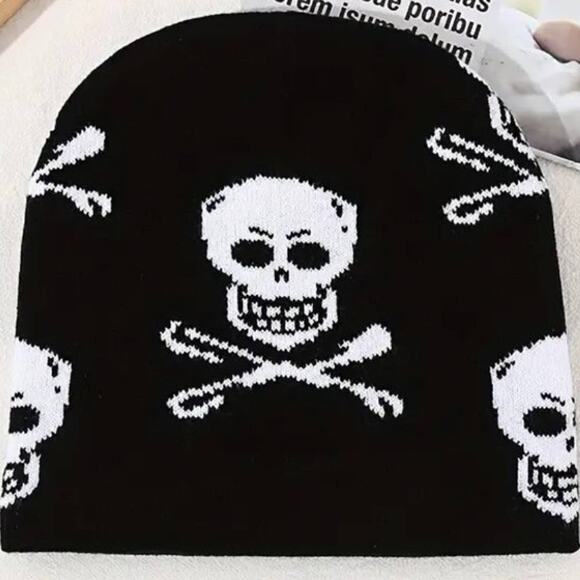 Skull Cap Crossbones Beanie Hat Skeleton Halloween Skater Punk Grunge Gift NEW! - Picture 1 of 3